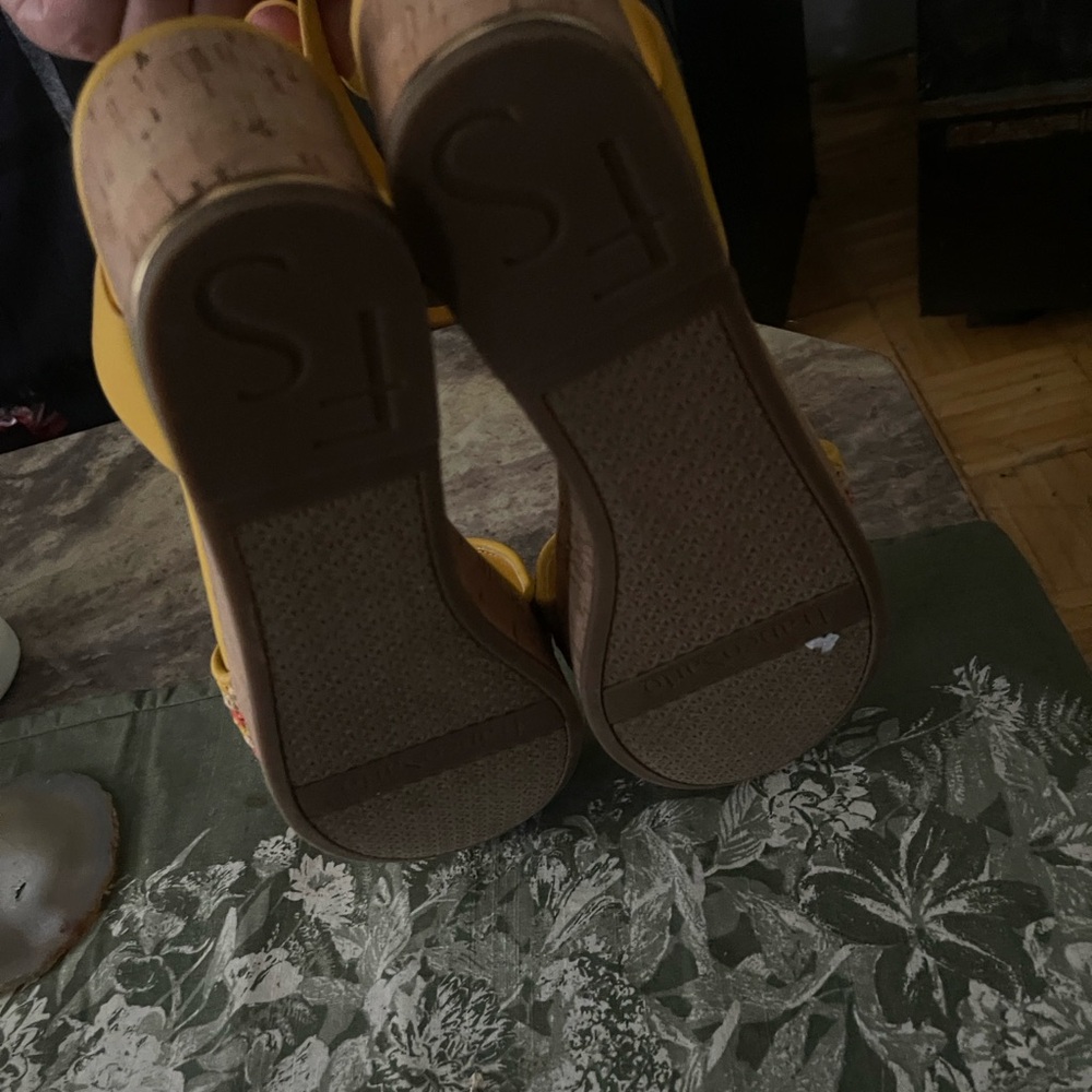 Franco Sarto Yellow Multi-Color Woven Wedges - Picture 7 of 9